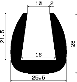 - TU1- 0734 1B= 25 m - rubber profiles - under 100 m - U shape profiles
